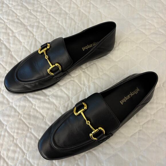 Jeffrey Campbell 7.5 Gold Horsebit Black Loafers Quiet Luxury - Picture 3 of 8